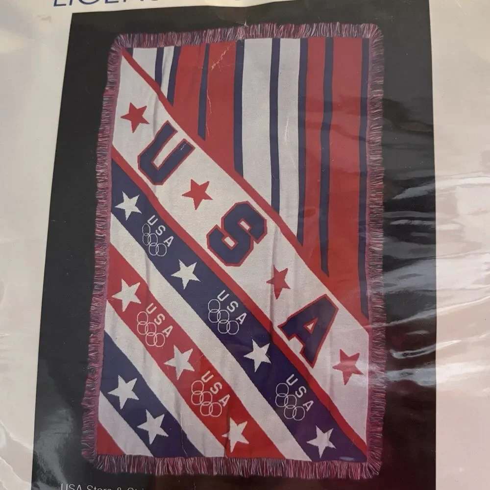 Vintage Cannon Throw Blanket U.S. Olympic Team Cotton Flag 46 x 68” Made In USA